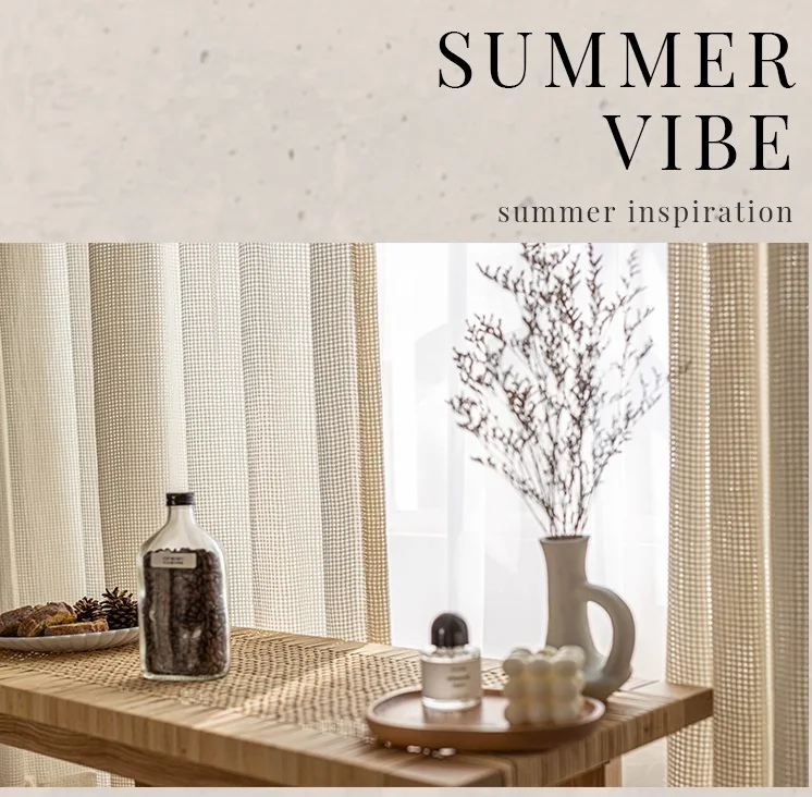 French cotton linen curtain woven Beige curtain yarn Southeast Asian style living room bedroom study teahouse custom curtain