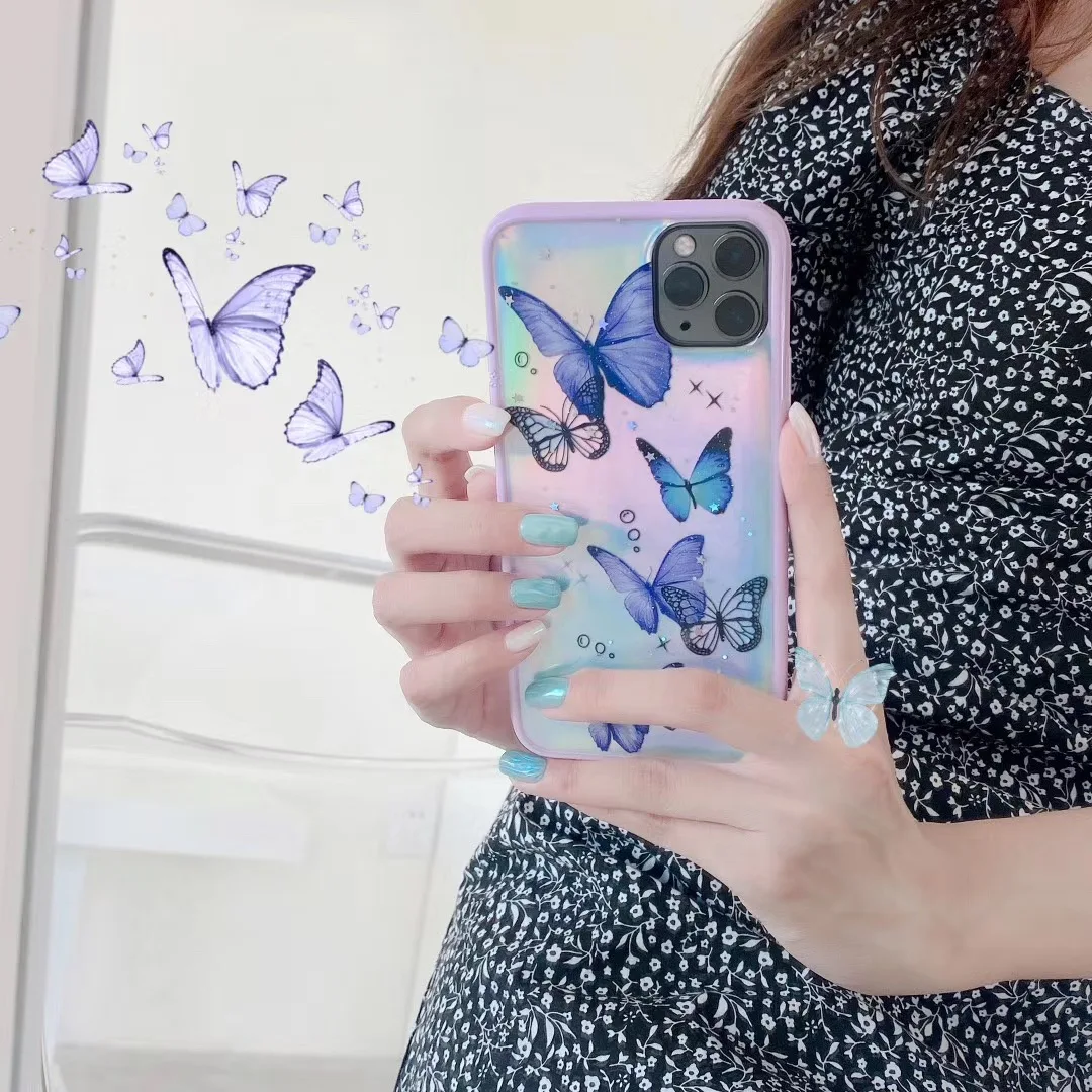 Милый чехол для телефона Gimfun с лазерной картой и бабочкой IPhone 12 11 Pro Max XS XR 7 8 Plus