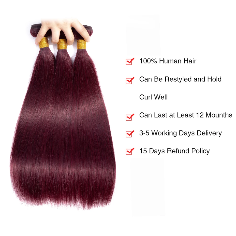 HairUGo перуанские прямые пучки волос медовый блонд 99J бордовый Омбре человеческие
