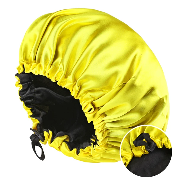 Gorro de satén ajustable de seda para dormir, negro, para mujeres y  hombres, doble capa, con forro de satén, para dormir, pelo de seda, rizado