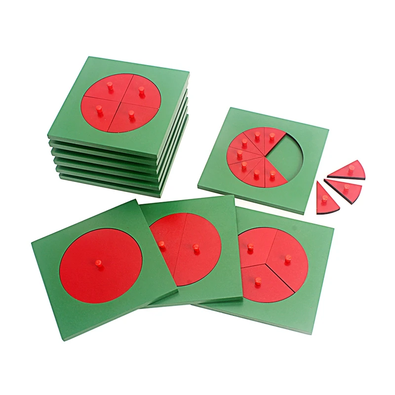 Educational Toys Math Toys Fraction Math Manipulatives Monterssori Mathematics Decompose Fraction Circle Square Triangle Solid Wood Materials for Children Learning
