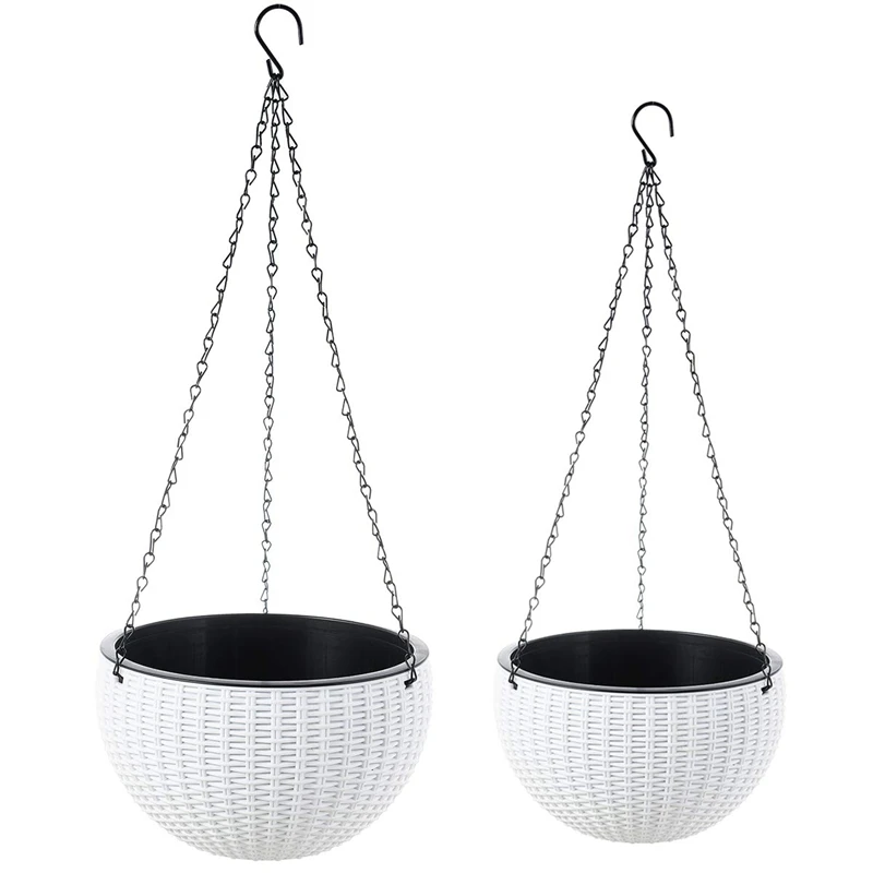 

2-Pack Dual-Pots Design Hanging Basket Planters Self-Watering Indoor Outdoor Plant & Flower Hanging Pots with Drainer and Chain