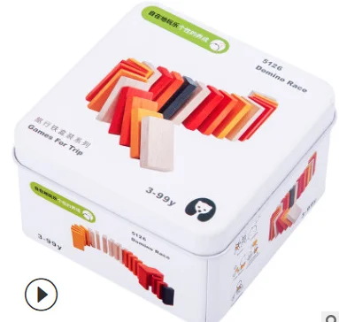 Domino Деревянные игрушки, строительные блоки, домино в железной коробке, развивающие игрушки для детей и взрослых, дорожные игры - Цвет: Domino