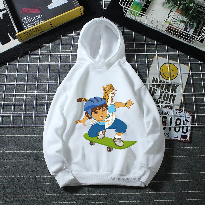 

Funny Boys Hoodies Cartoon (Diego) Explorer Graphic Print Children'S Winter LongSleeved Sweatshirt Jacket Casual Toddler Hoodies
