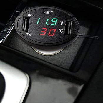 

3 In 1 Digital Led Voltmeter Thermometer Monitor Dual Usb Car Charger 12V/24V Temperature Meter Voltmeter Phone Charger