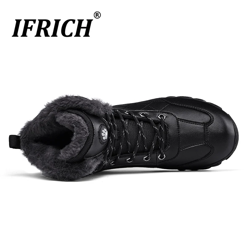Ifrich/мужские зимние кроссовки; черные мужские ботинки на меху; зимние теплые мужские ботинки; брендовые треккинговые ботинки для мужчин; нескользящая Рабочая обувь