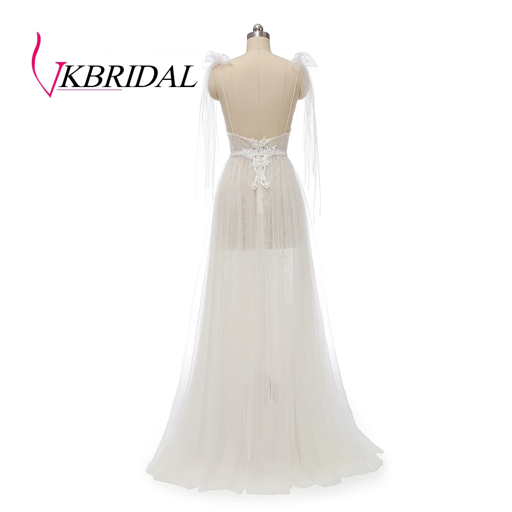 VKBRIDAL Бохо свадебное платье сексуальное боковое Сплит Спагетти ремень кружево свадебное платье с открытой спиной Vestido De Noiva Свадебные платья