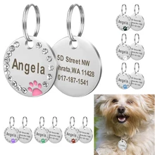 Etiqueta de identificación personalizada para perros y gatos, accesorios de Collar de acero inoxidable grabados con número de nombre para perros y gatos