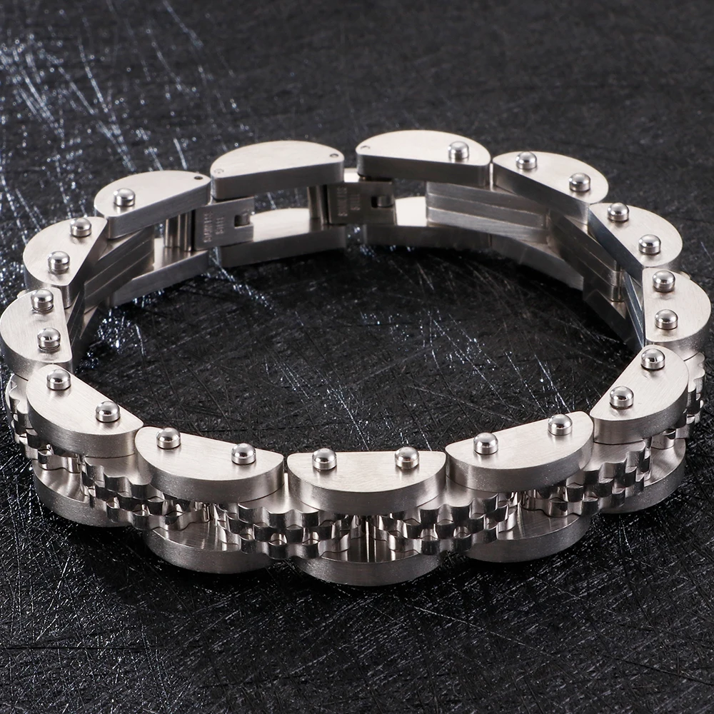 Solid Black Stainless Steel Man Bracelet 11MM Watch Strap Men's