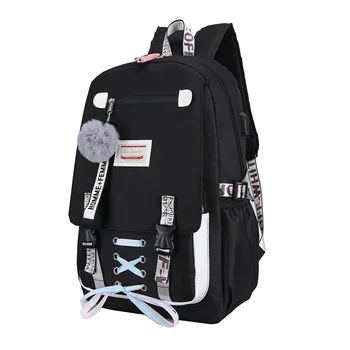 Pink Canvas Backpack Women School Bags