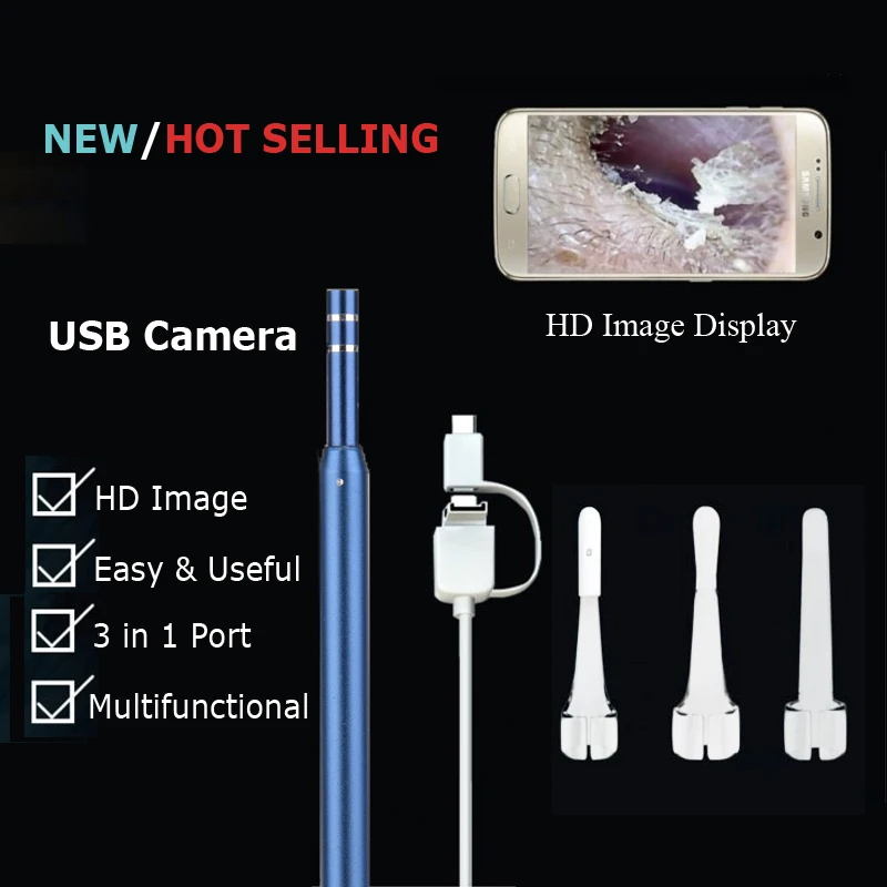 Эндоскоп для чистки ушей 3 в 1 USB HD визуальная Ушная ложка 5,5 мм мини-камера Android PC ушной отоскоп бороскоп инструмент для ухода за здоровьем
