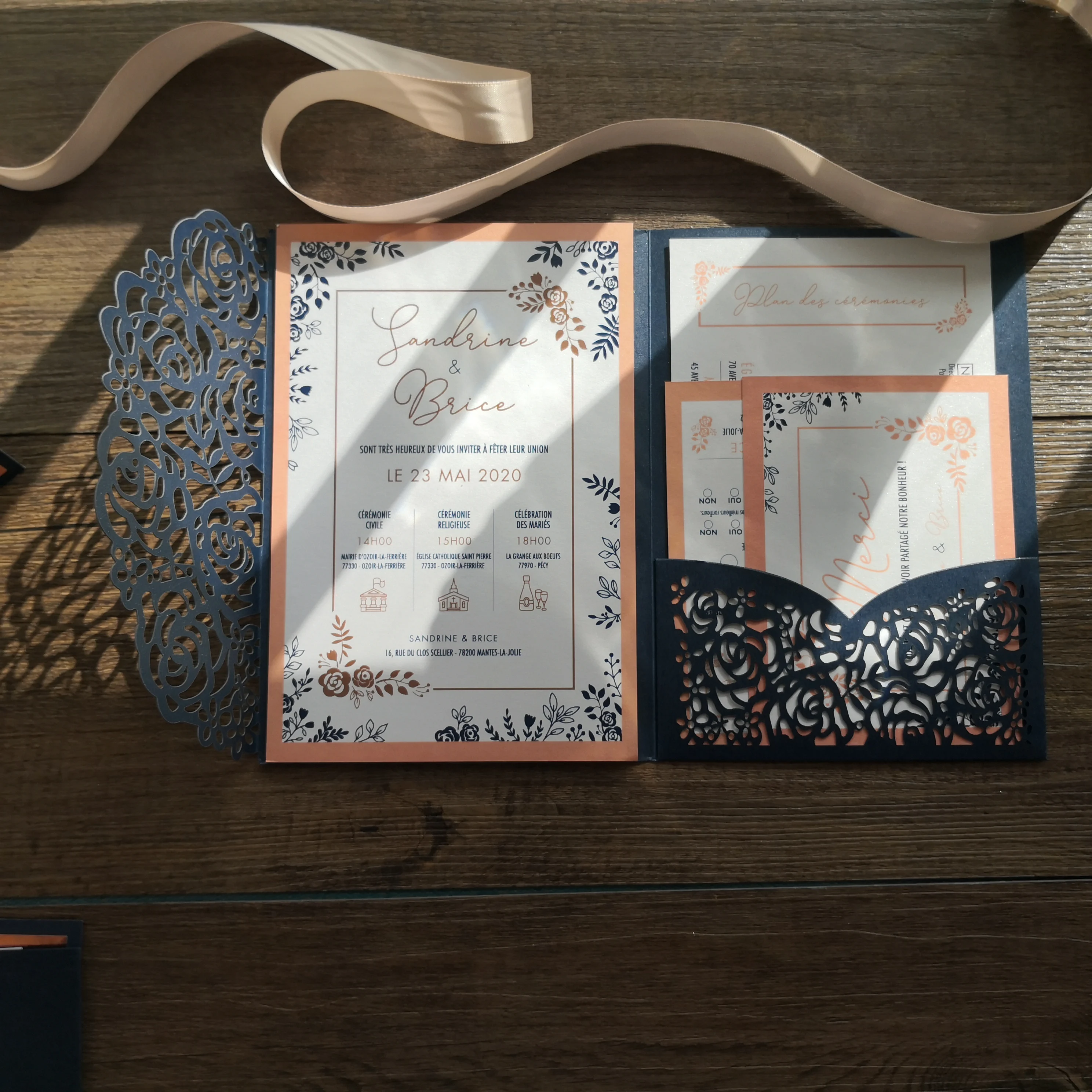 30pcs laser cut Navy and Peach theme pocket card set free shipping Custom design printing | Дом и сад