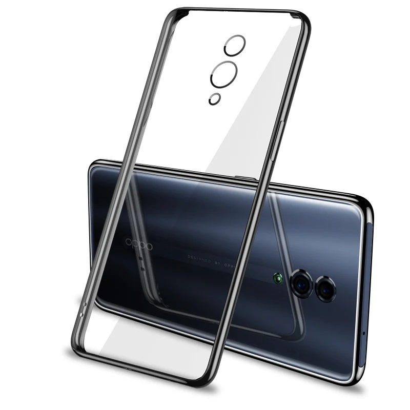 Black Роскошный прочный прозрачный ТПУ чехол с покрытием для Oppo Reno 10x Zoom, мягкая силиконовая защитная задняя крышка для Reno 6,4'' - Цвет: Black