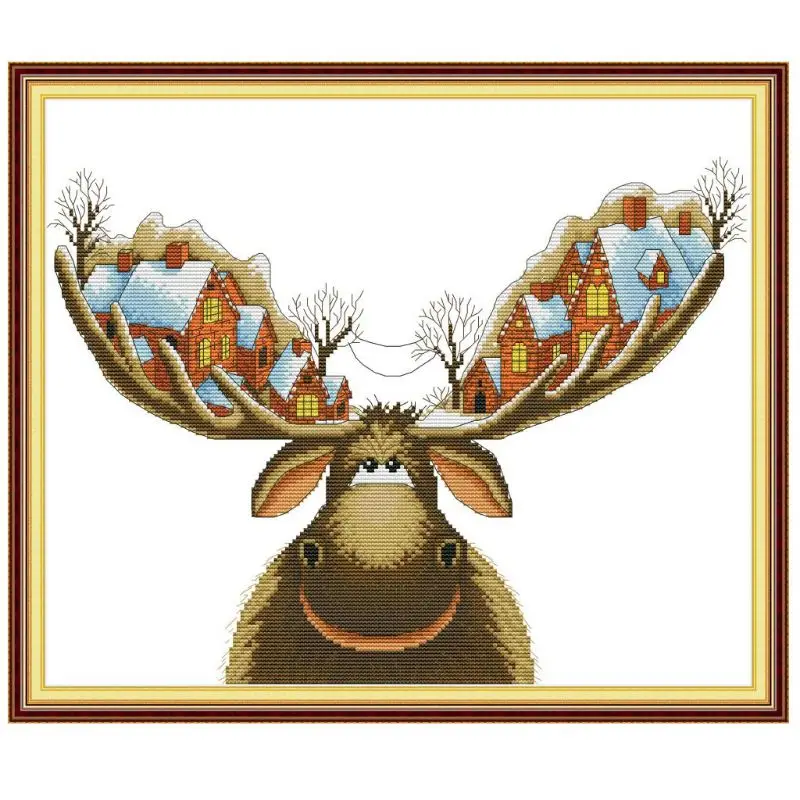

Deer House DIY Handmade Needlework Counted 14CT Printed Cross Stitch Embroidery