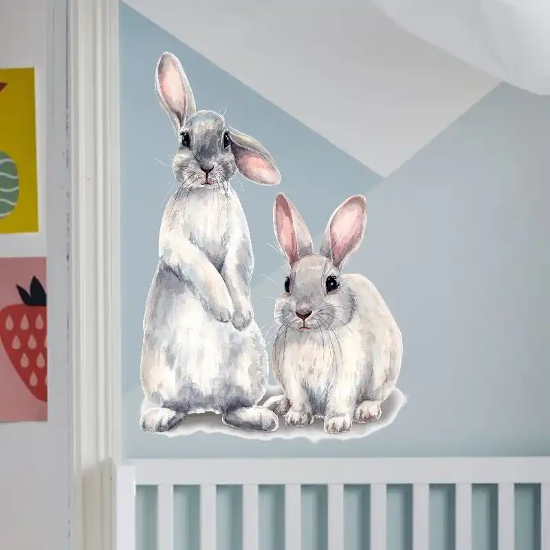 壁ステッカー2かわいいウサギ壁ステッカー子供キッズルームバニー寝室壁画diy Pvcウォールステッカーの家の装飾 ウォール ステッカー Aliexpress