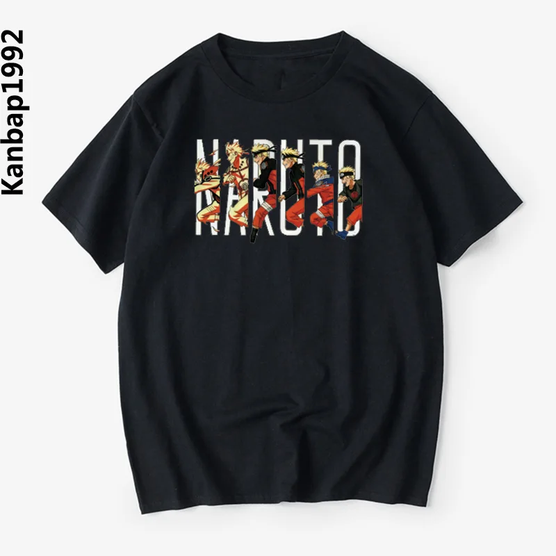Harajuku, японская футболка с Наруто для мужчин и женщин, футболка аниме Uzumaki, футболка с принтом, крутая футболка для мальчиков и девочек, летние футболки - Цвет: Черный