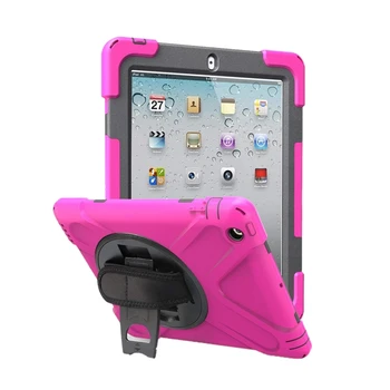 

Heavy Duty Shockproof Protective Case Armor Cover for iPad 2 3 4 with Kickstand/Hand Strap/Shoulder Strap (Rose Red)