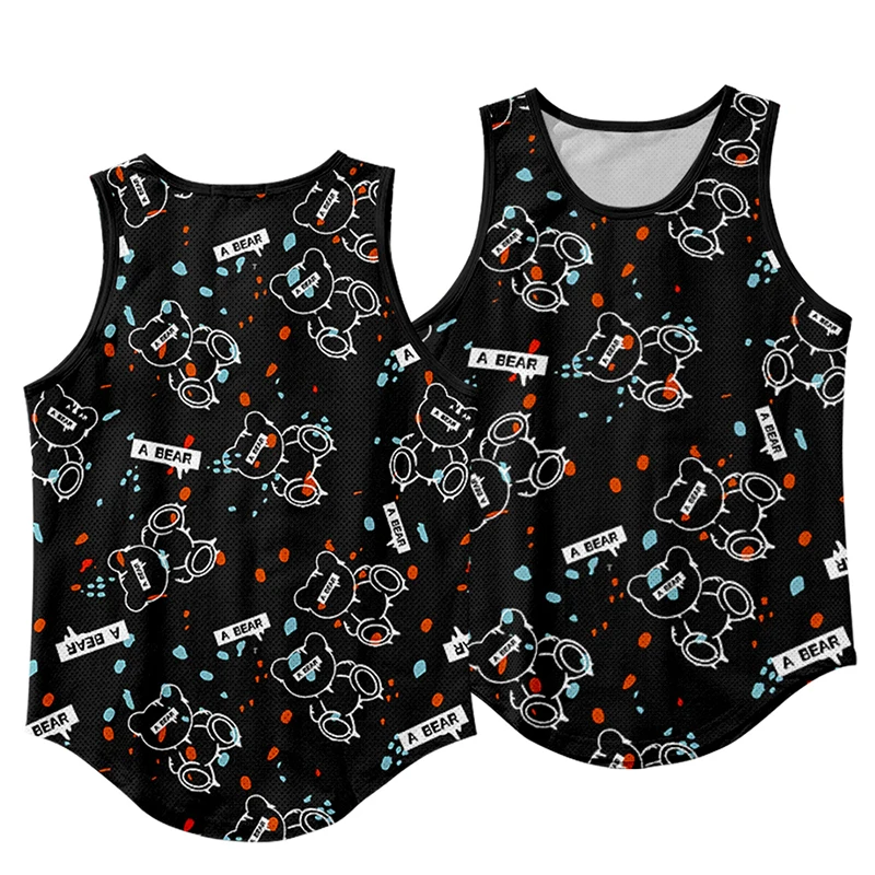 

Новинка, черные и белые майки с мультяшным медведем, 3d Майки для бодибилдинга, костюм без рукавов для мужчин и женщин, жилет для фитнеса, свободная повседневная одежда для мальчиков и девочек