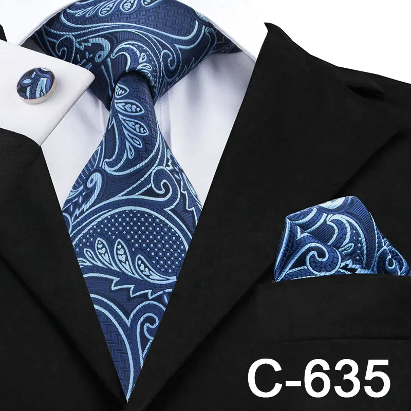 C-635 Hi-Tie Мужской Шелковый галстук синие галстуки в клетку клетчатый комплект шейных платков носовой платок запонки для бизнеса Свадебный дизайнерский галстук - Цвет: C-635