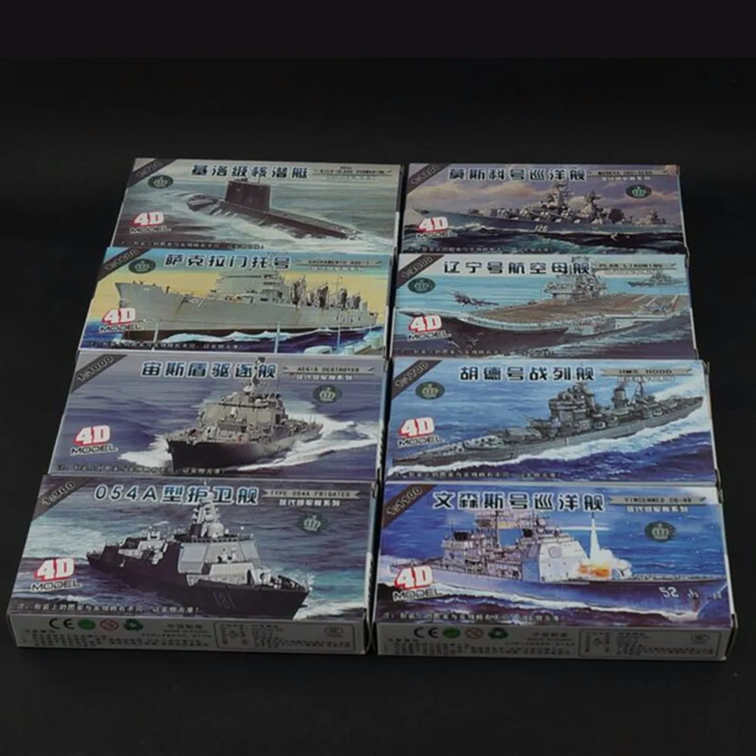 New 8Pcs 4D Assembled Battleship Aircraft Carrier Submarine Warship Model Kit 3
