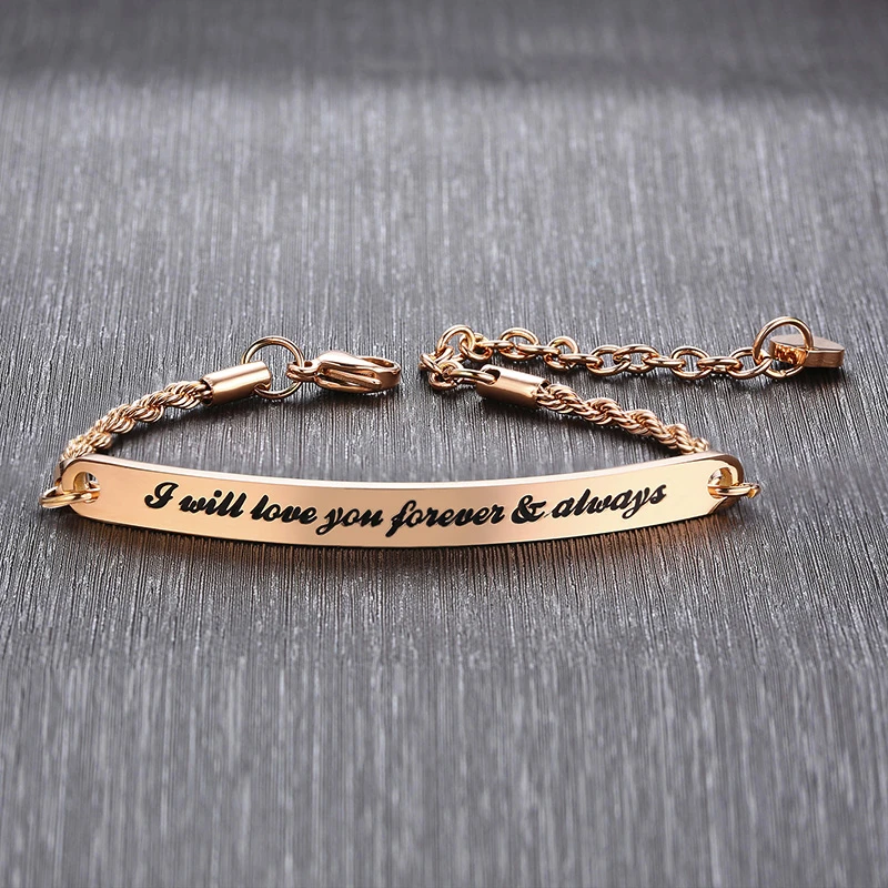 Vnox Women Inspirational Quote Bar Bracelets Personalized Engraved ID Bangles for Lady Female Girl Sister BFF Friends Gifts - Окраска металла: BR-709R