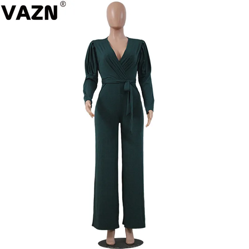 VAZN, хит, для офиса, для молодых леди, для заметок, комбинезоны, сексуальные, Клубные, на шнуровке, одноцветные, Неопрятные, полный рукав, для женщин, с высокой талией, широкие штаны, Комбинезоны