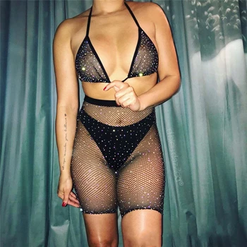 

Women Sexy Sporty Fishnet Mesh Legging Casual Ladies Elastic Waist Pants Block Mesh Insert crystal Leggings