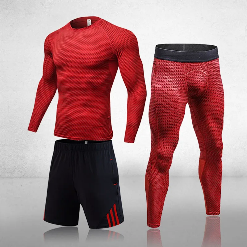 

Men's Long Sleeve Workout Compression 3 Pcs/Sets Gym Set Elastic Running Sportswear Rashgard Sports Suit Husband