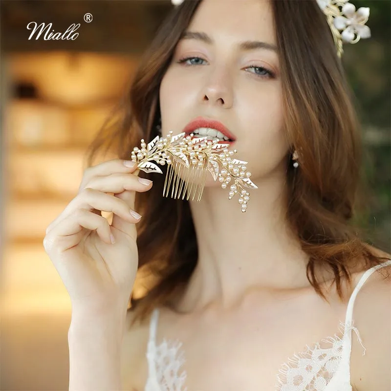 Miallo,, новейшая мода, листья, жемчуг, заколка для волос, расческа, свадебные украшения для волос, аксессуары для волос, женские заколки