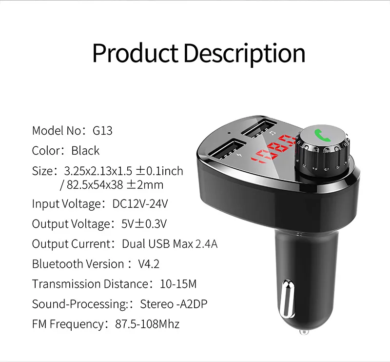 G13 Автомобильный mp3 Bluetooth FM передатчик автомобильный комплект громкой связи беспроводной bluetooth MP3 плеер двойной USB QC3.0 быстрое зарядное устройство громкой связи