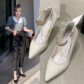 

Genuine Leather High Heels Women 2020 New Sexy Bride Party Pointed Stiletto Single Shoes Thin Heels 5cm-8cm Top Layer Cowhide