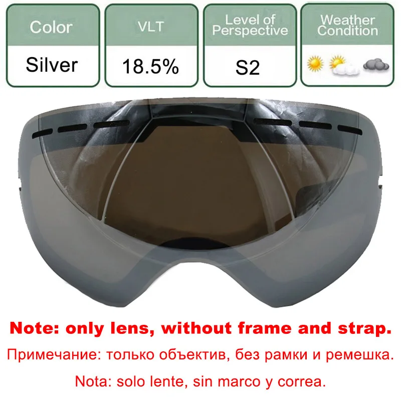 LOCLE двойные линзы лыжные очки Анти-Туман UV400 сферические лыжные очки катание на лыжах Снег Сноуборд очки лыжные очки осветляющие линзы - Цвет: Silver Lens