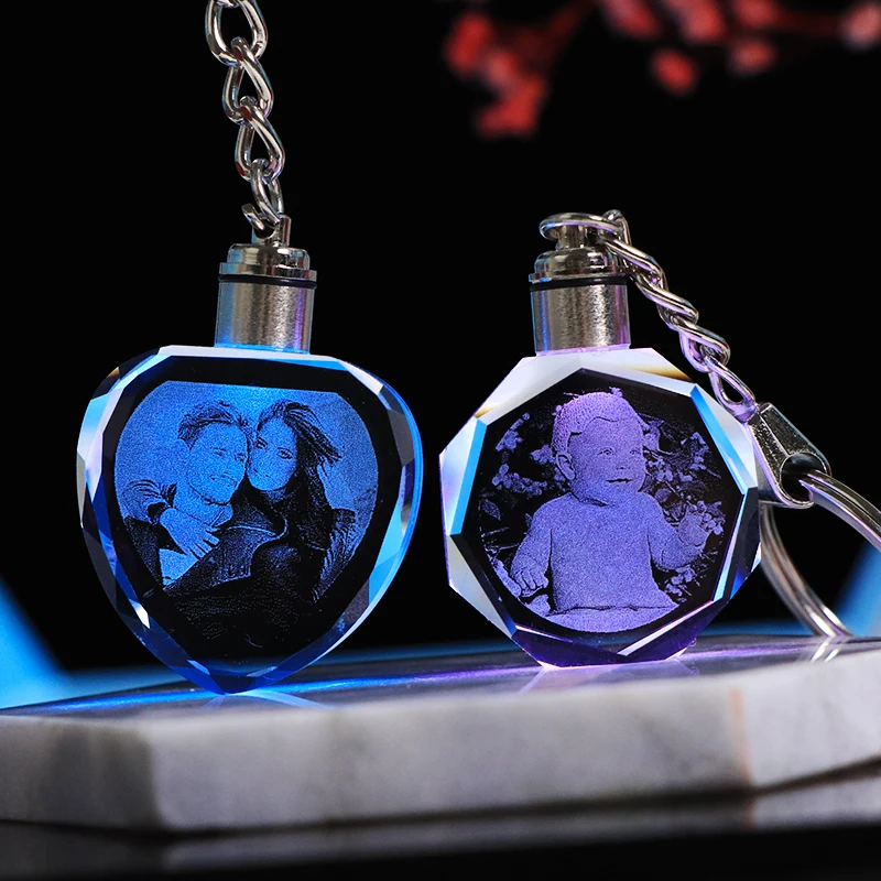 На заказ K9 кристалл персонализированный брелок для ключей Фото Кулон картина брелок с кольцом для ключей Лазерная гравировка светодиодный светильник брелок уникальный подарок