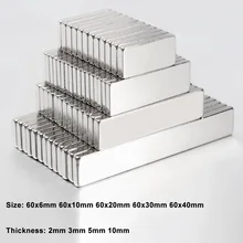 1pcs N35 Rectangle Neodymium Magnets Rare Earth Magnet Block Strong Craft Magnets Permanent Magnet 60 x 6mm/10mm/20mm/30mm/40mm