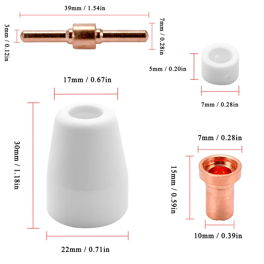60PCS Copper Extended Long Plasma Cutter Tip Plastic Welding Nozzle Electrode Nozzle Cutting Torch Parts Welding Nozzle