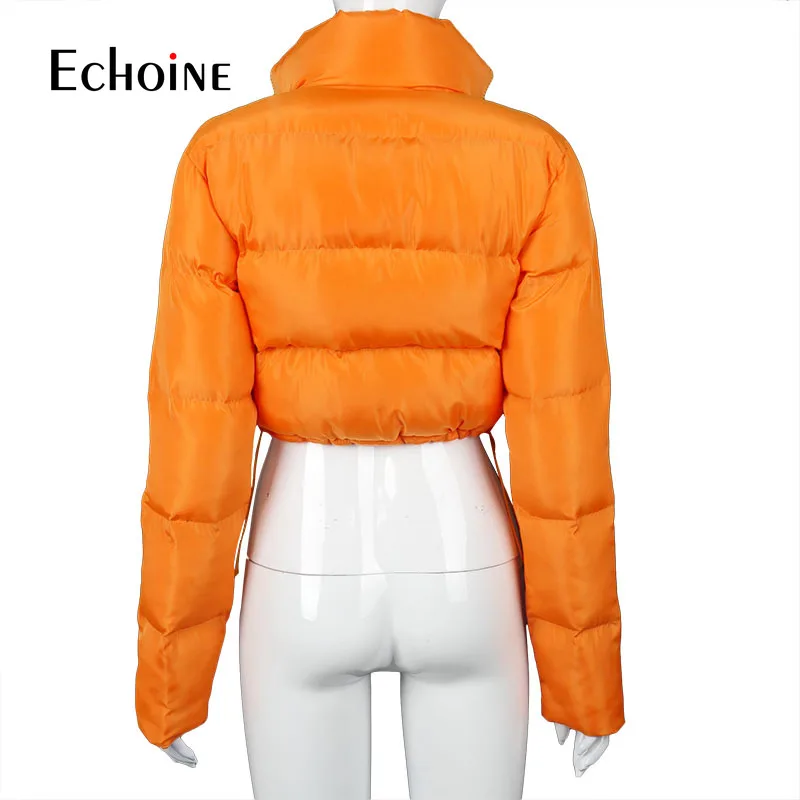 Echoine Fall Winter Women Casual Solid High Collar Long Sleeve Tops Zipper Short puffer Coat Fashion Female jacket Streetwear 6