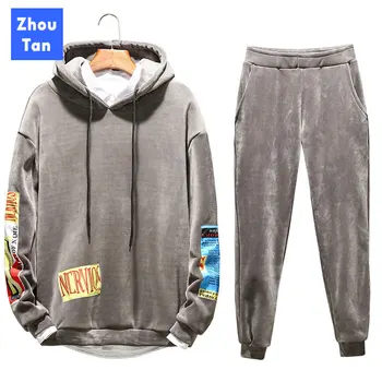 

Set Hoodies Streetwear for men 2020 new solid color cotton Pullover Autumn Winter pockets Quality Hoodie Fashion Casual Genuine