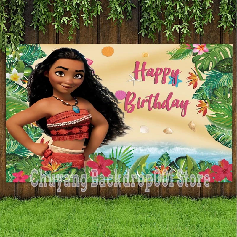 Disney Girls Moana Photo Backdrop Princess Newborn Happy Birthday Party Cartoon Vaiana Decoration Photography Backgrounds Banner best light stand