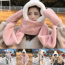 Warm Gloves Bib Three Piece Set Winter Fur Cap Snow Hat Christmas Gift Hat Cute Girl Versatile Winter Scarf Integrated