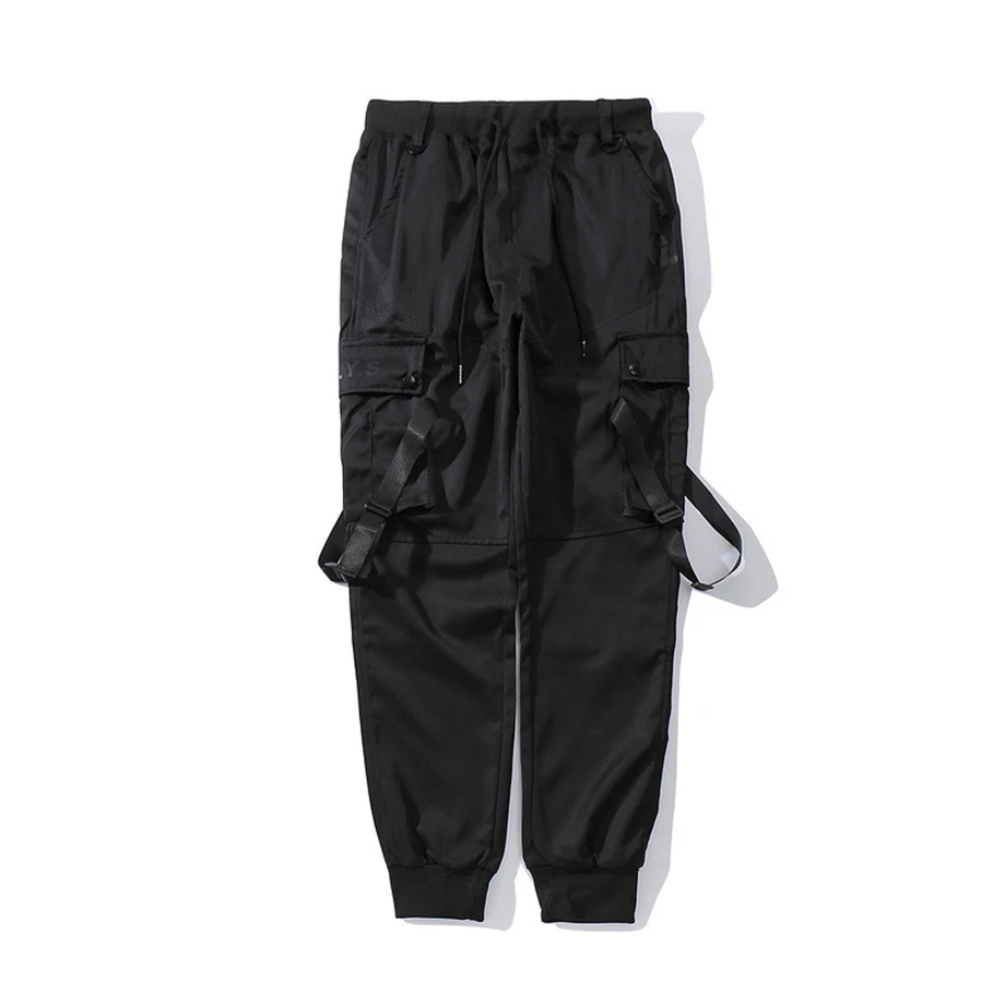 Штаны для бега карго Брюки мужские уличные спортивные штаны Jogger ленты эластичный пояс Тактические Брюки модные хип хоп черные брюки GM235