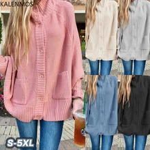 KALENMOS зимняя одежда женский свитер 5XL размера плюс полувысокий воротник свободный свитер рукав летучая мышь сплошной цвет кардиган водолазка