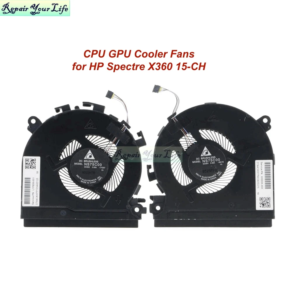 

Laptop CPU GPU Cooler Fans for HP Spectre X360 15-CH 15-CH011dx Cooling PC Fan Radiator L17605-001 L17606 NS75C00-17J21/17J22