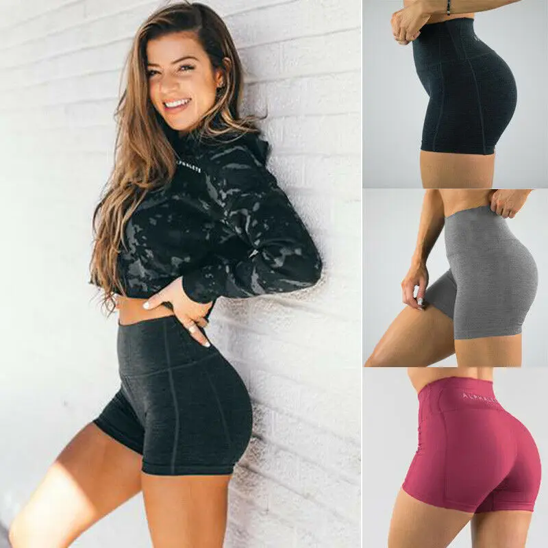 

Women's Stretch Biker Shorts Casual Solid Color High Waist Sports Short Workout Yoga Running Fitness Leggings