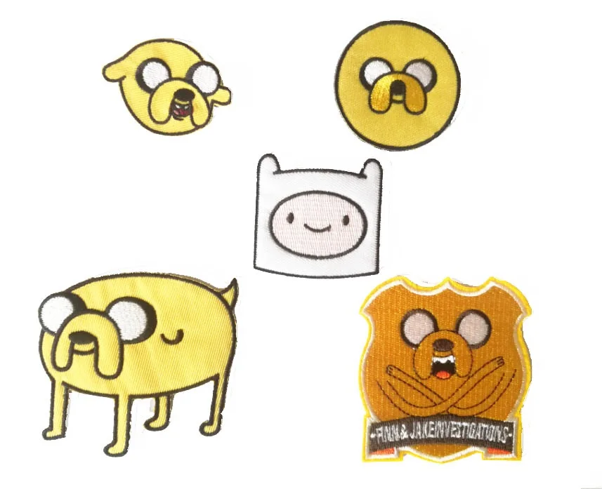 

Cute Finn and Jake Adventure iron on patch Time Machine Embroidered Cloth Applique Badge Children Cartoon animal DIY accessory