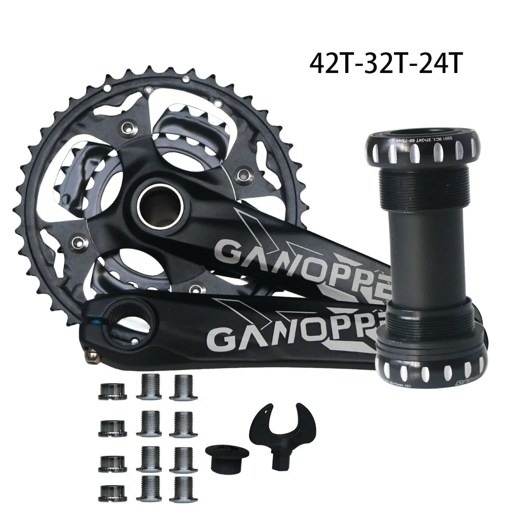 42T 32T 24T Black 175, набор для горного велосипеда MTB, дорожный горный шатун, 104BCD, цепное колесо, 30T 32T 36T 38T 42T 7075, алюминиевая узкая широкая цепная цепь, запчасти - Цвет: 42T 32T 24T Black