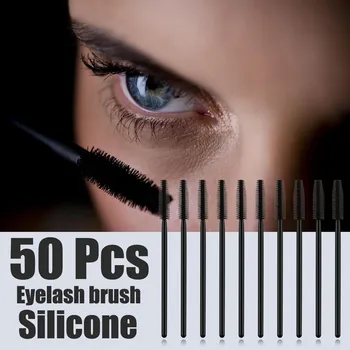 

50 Pcs Silicone Disposable Eyelash Brush Make Up Gloss Wands Applicator Silicone Eyelash Brush Black Rose Red Tool