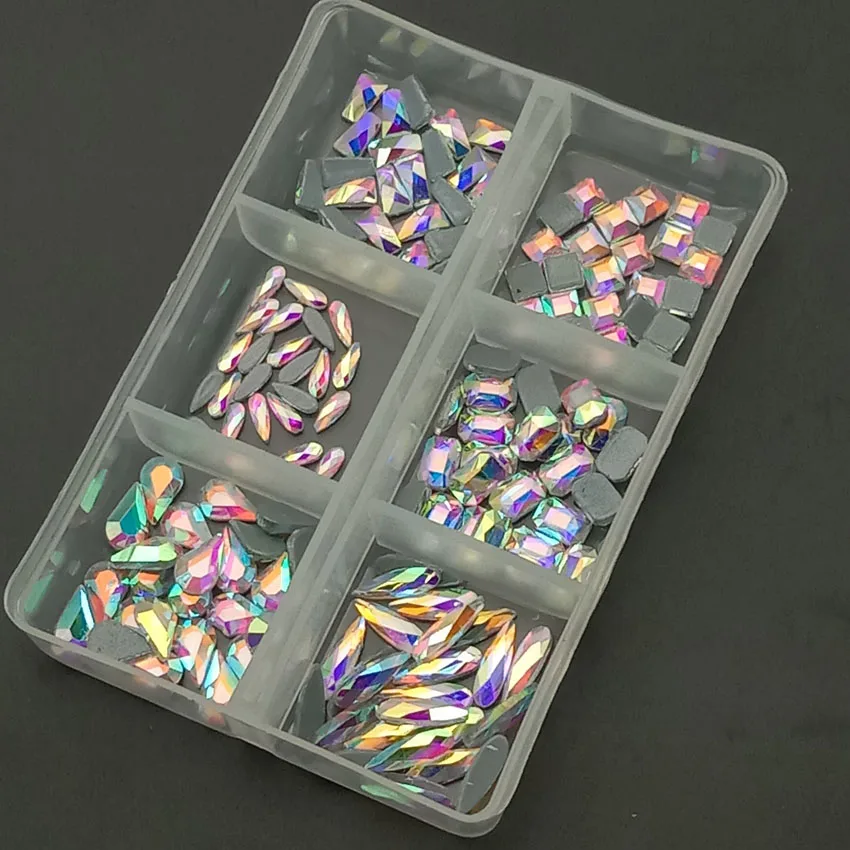 120 шт стеклянные стразы разных форм AB для дизайна ногтей, Смешанные 12 видов стилей Кристаллы с плоской задней поверхностью, 3D украшения, камни, драгоценные камни - Цвет: 144pcs hotfix AB