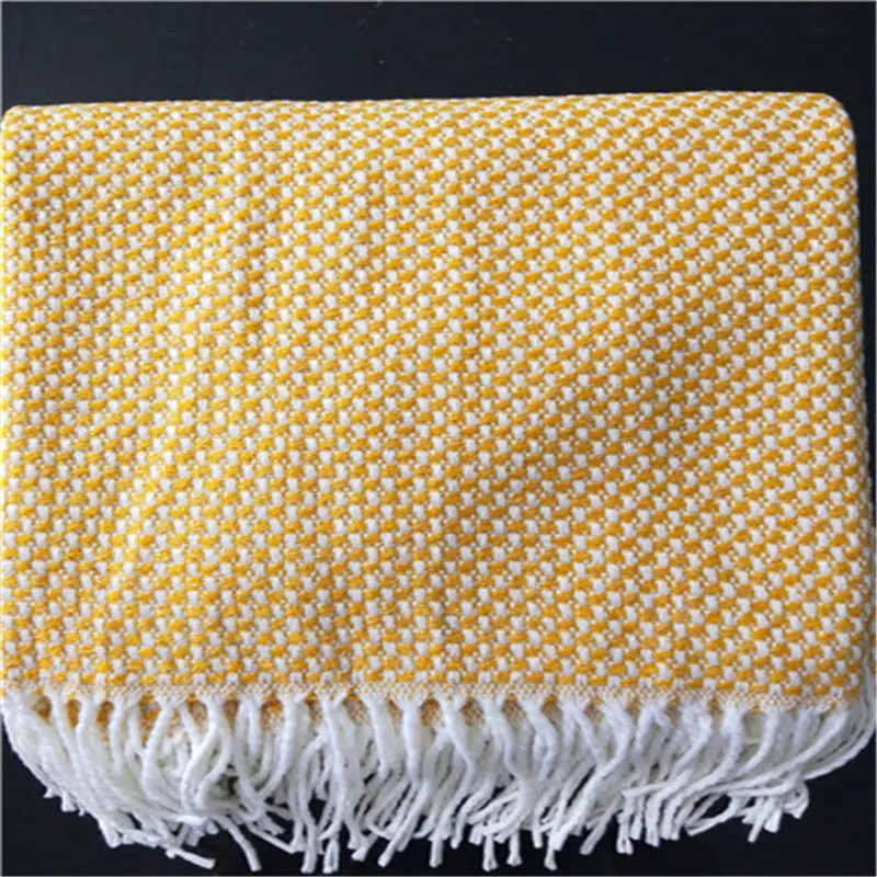 130X200cm Nordic Style Fringed Coffee Sofa Beds Cover Baby Soft Throw Rugs Christmas Home Decor Modern Multifunctional Blankets - Color: Yellow