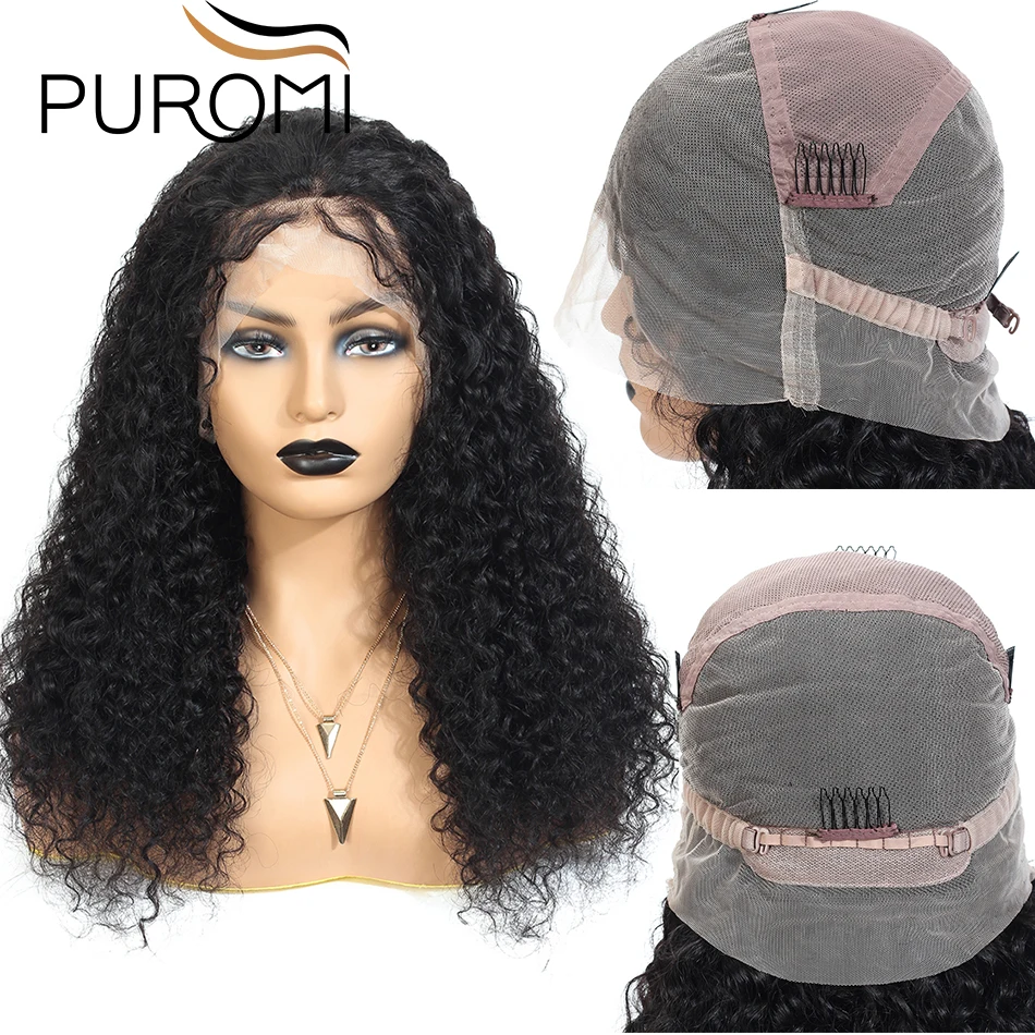 Puromi полный парик шнурка человеческих волос с детскими волосами перуанский кудрявый парик полный шнурок человеческих волос парики 130% Remy парики шнурка
