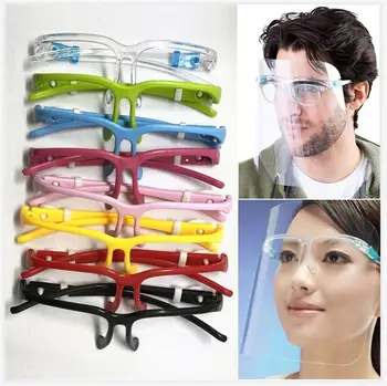

50PCS/LOT Face Shield With Glasses Holder PET Anti-fog Full Face Cover Transparent Safety Shield Visor Anti-splash Kitchen Tool